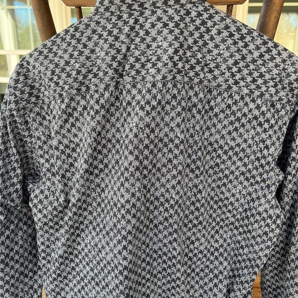 Bugatchi Shaped Fit Shirt Houndstooth Long Sleeve Button Down Large Black Gray - Picture 6 of 16